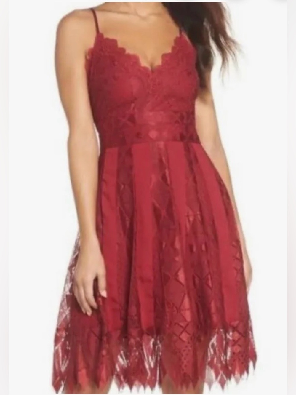 foxiedox Burgundy Lace Midi Dress with Scalloped Hem